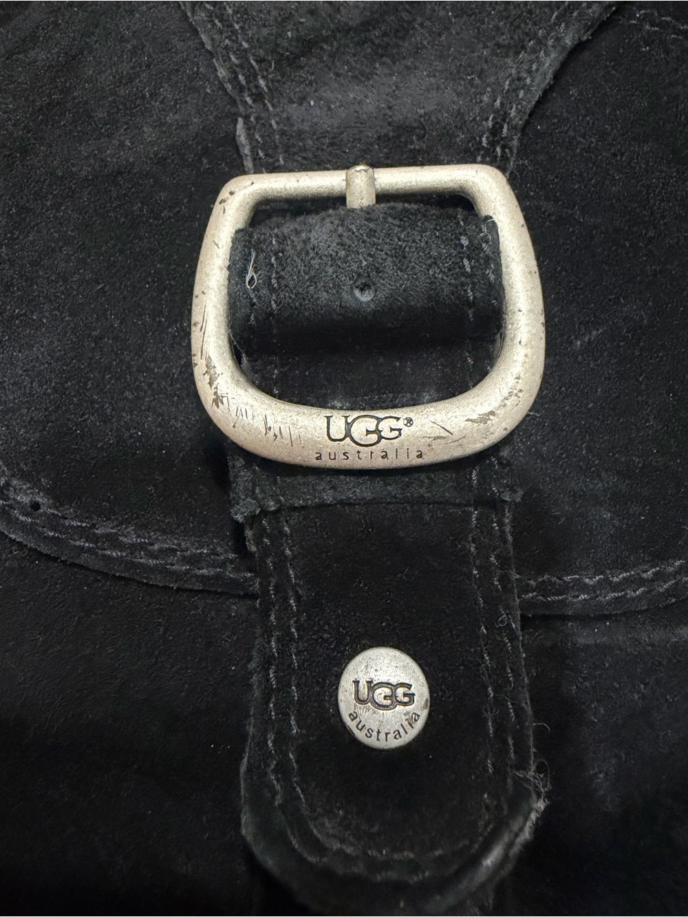 UGG Black Suede Shearling Mid-Calf Boot with Buckle, women 7 - Picture 2 of 13